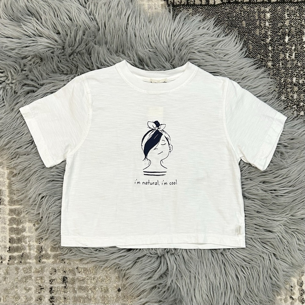 My Little Cozmo Youth White Organic Crop T-Shirt "I'm Natural, I'm Cool" Size 6Y